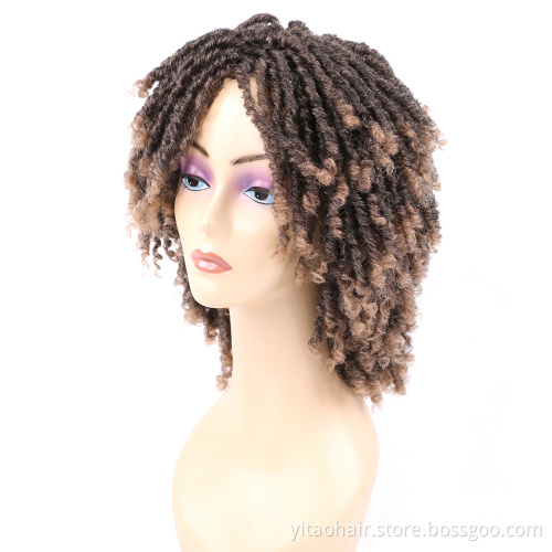 Wholesale Dreadlock Wig Short Braid Wigs Synthetic Afro Curly  Ombre color 1b/30 Wig  Braided Crochet Twist Hair For Black Women